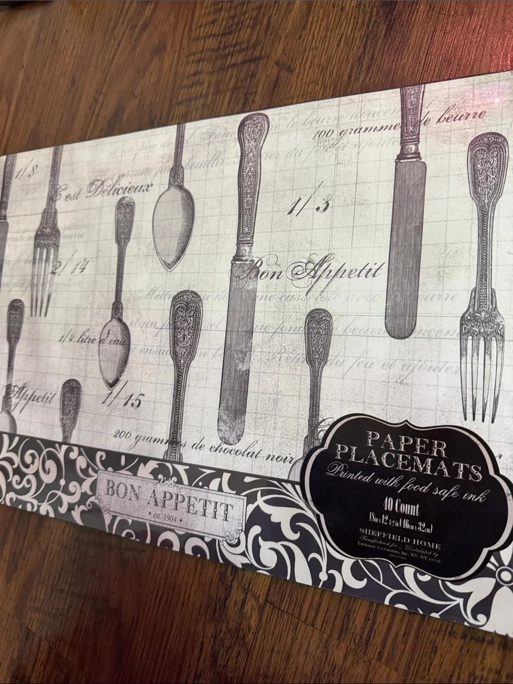 Vintage Flatware Paper Placemats - Black/Cream C1.RBk.